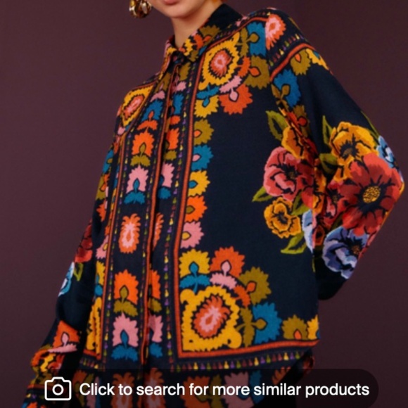 FARM Rio Tops - Farm Rio Black Flowers Tapestry Button Up Shirt